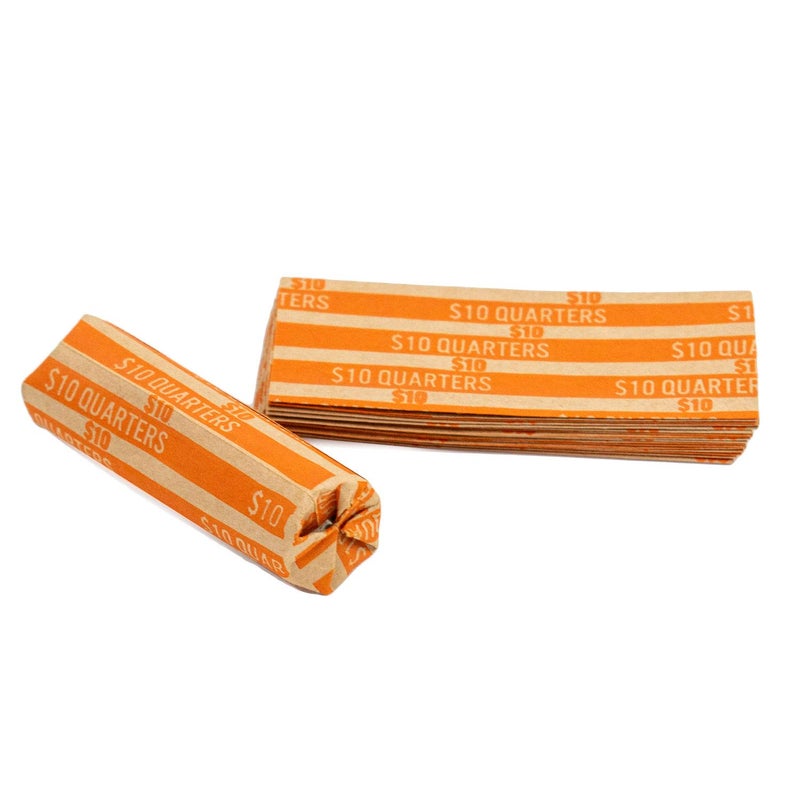 CAROUSELCHECKS Quarter Coin Wrappers, 100 Orange Flat Striped Coin Wrappers - Image 1